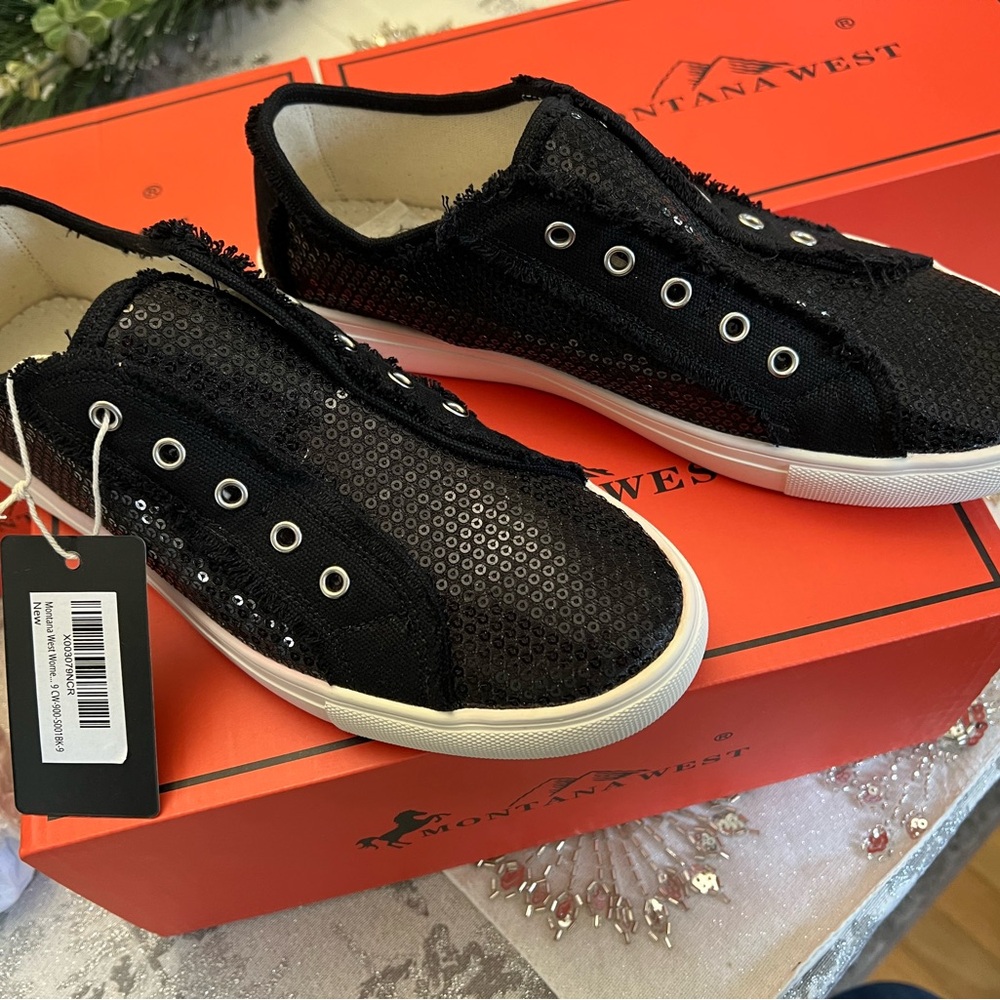 Montana West Black Sequin Sneakers